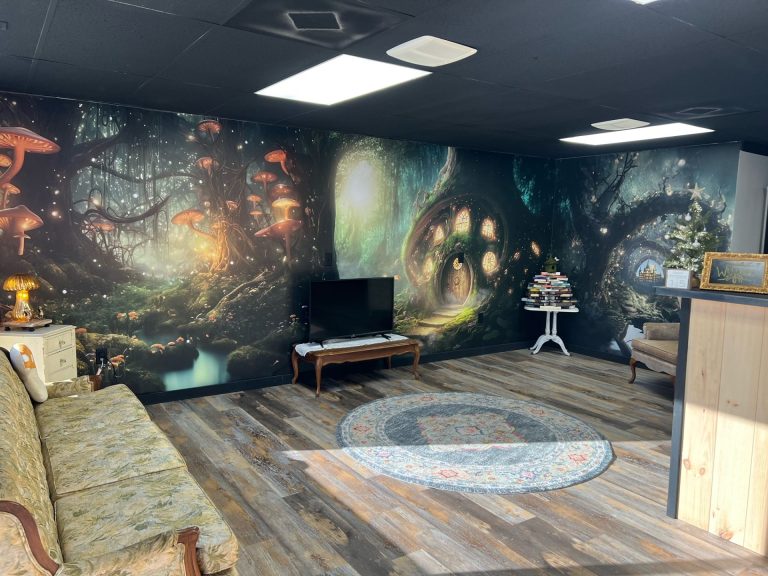 Trophy and Sign Center in Wonderland with Drytac ReTac Textures for wallcovering project